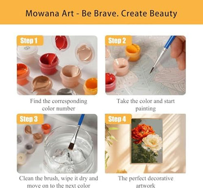 Mowana Flowers Paint by Numbers Kit for Adults Framed Canvas - with Wooden Easel, Adults' Paint-by-Number Kits Flower DIY Acrylic Oil Painting Kits Arts Crafts 7.8x11.8inch - Image 4