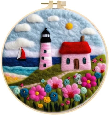 Needle Felt Starter Set, Wool Felt Painting Needle Felting Kit, Felt Painting Kit for Beginners Adult Castle Flowers Wool Needle Felt Set with Felt Needle, Picture Frame DIY Craft Project Decor by Eforcase