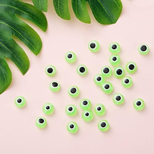 200pcs Flat Round Evil Eye Beads Handmade Resin Lampwork Bead 8mm Charms Spacer Beads with Elastic Rope for Bracelets Necklace Jewelry Craft Making (Grass Green) - Image 4