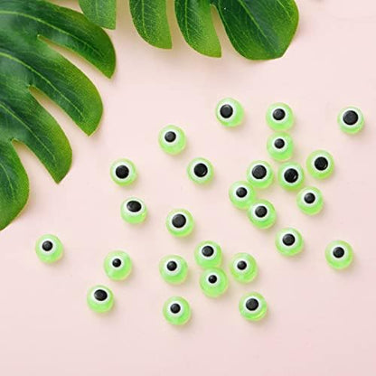 200pcs Flat Round Evil Eye Beads Handmade Resin Lampwork Bead 8mm Charms Spacer Beads with Elastic Rope for Bracelets Necklace Jewelry Craft Making (Grass Green) - Image 4