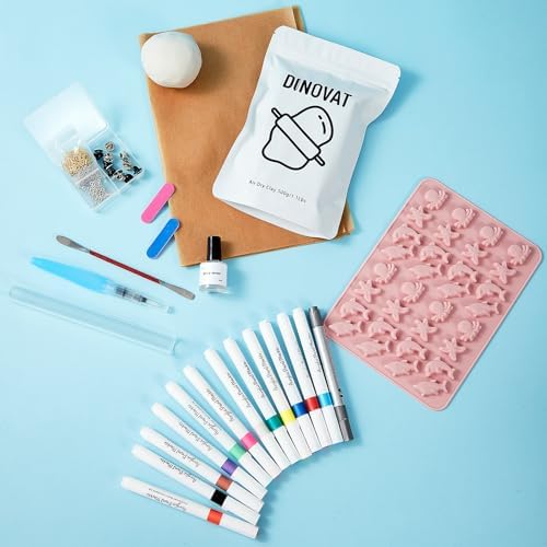 DINOVAT Air Dry Clay Pottery Kit for Adults - DIY Craft Kit Includes:500gClay, 13 Acrylic Paint Pens,Clay Mold,GlossVarnish,Tools & Step-by-Step – Perfect for Pendants, Brooches - Image 3