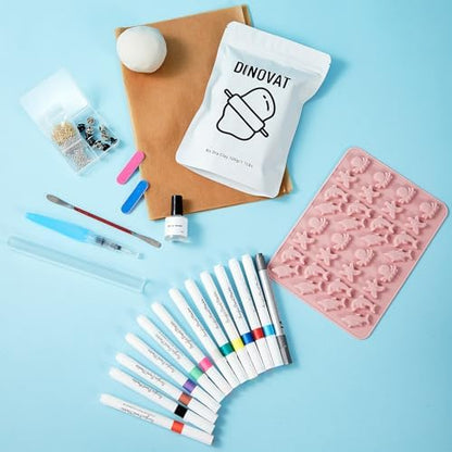 DINOVAT Air Dry Clay Pottery Kit for Adults - DIY Craft Kit Includes:500gClay, 13 Acrylic Paint Pens,Clay Mold,GlossVarnish,Tools & Step-by-Step – Perfect for Pendants, Brooches - Image 3