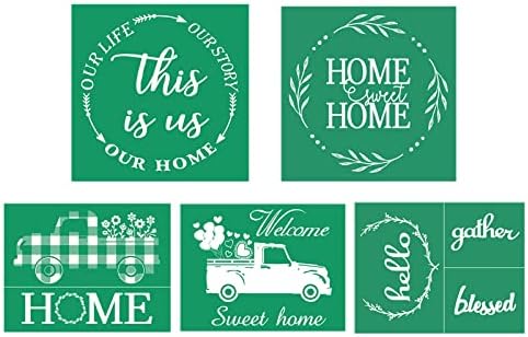 JAJADO Silk Screen Stencils 5 pcs, Sweet Home Pattern Screen Printing Mesh Transfer Reusable Adhesive Stencils for Painting on Wood, Chalkboard, Fabric, DIY Decoration, Home Decor by JAJADO