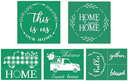 JAJADO Silk Screen Stencils 5 pcs, Sweet Home Pattern Screen Printing Mesh Transfer Reusable Adhesive Stencils for Painting on Wood, Chalkboard, Fabric, DIY Decoration, Home Decor by JAJADO