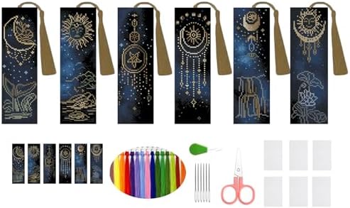 6PCS Cross Stitch Bookmark Kit for Adult Beginners Stars Cross Stitch Kits with Backing Felt Floss Instruction DIY Stamped Embroidery Bookmark Kit for Starter Adults Book Lovers (2.3x7.8 inch) by Unknown