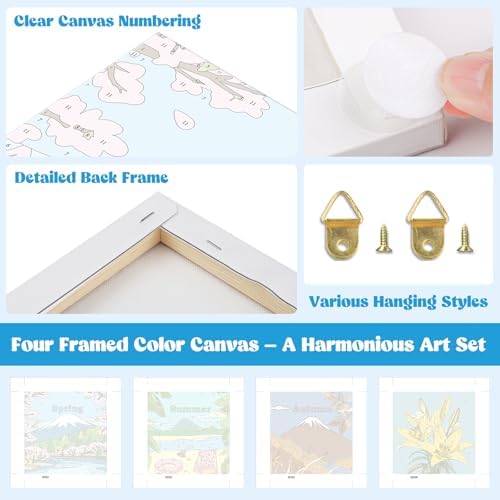 Lxmsja 4 Pack Nature’s Seasonal Grace Paint by Numbers Kit for Adults, Easy Framed Paint by Numbers for Adults Beginner, DIY Acrylic Oil Painting Craft Kits for Home Wall Decor 8x8 inch - Image 4