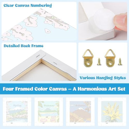 Lxmsja 4 Pack Nature’s Seasonal Grace Paint by Numbers Kit for Adults, Easy Framed Paint by Numbers for Adults Beginner, DIY Acrylic Oil Painting Craft Kits for Home Wall Decor 8x8 inch - Image 4