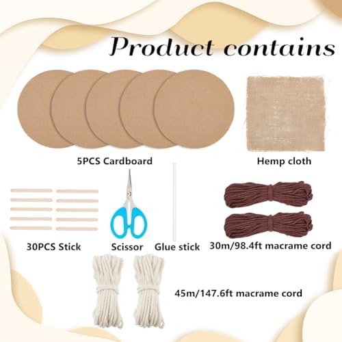 FREEBLOSS DIY Macrame Basket Kit Beginners Macrame Kit with Video Tutorial Cotton Cord Basket Weaving Craft with Linen Handmade Baskets for Storage - Image 2