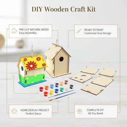DIY Natural Wood Craft Kit - Pre-Cut Paintable Assembly Set for Home Decor, Yellow - Image 4
