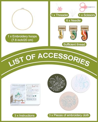 Santune 3 Sets Embroidery Kit for Beginners Needlepoint Cross Stitch Kits for Adults,Stitch Learning DIY Sets with Instruction Video,Stamped Floral Patterns,Hoop,Threads,Sewing Kit - Image 5