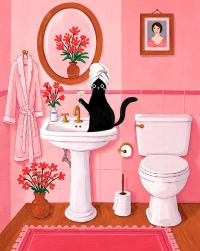 AuraDraw Black Cat Paint by Numbers Kit for Adults Beginner - Animals Oil Painting Kit - Bathroom Paint by Number Kits on Canvas, DIY Painting Kit for Home Wall Decor 16x20 Inch by AuraDraw