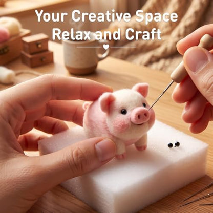 DIY Needle Felting Kit Cute Pink Pig – Needle Felting Starter Kit with Fiber Roving, Needles, Felting Pad & Instructions | Felted Farm Animal Kit for Beginners Adults | DIY Craft Gift Home Decoration - Image 7