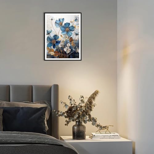 MjhRcll Floral Stamped Cross Stitch Kits, Blue Flowers Cross Stitch Ornament Kits for Adults Beginners, Counted Embroidery Needlepoint Kits Home Decor 12x16 Inch - Image 3