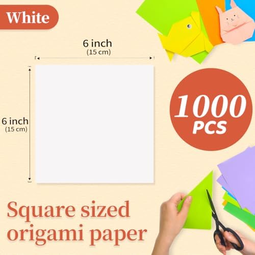 IOOLEEM White Origami Paper, 1000 Sheets, 6 Inch Square, Double Sided Colored Paper for DIY Crafts - Image 2