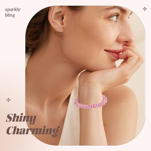 105pcs 10mm Rhinestone Beads for Jewelry Making, Pink Shiny Round Disco Ball Beads Bulk, Sparkle Crystal Clay Christmas for Bracelet Baseball Necklace Earring Crafting and DIY - Image 3