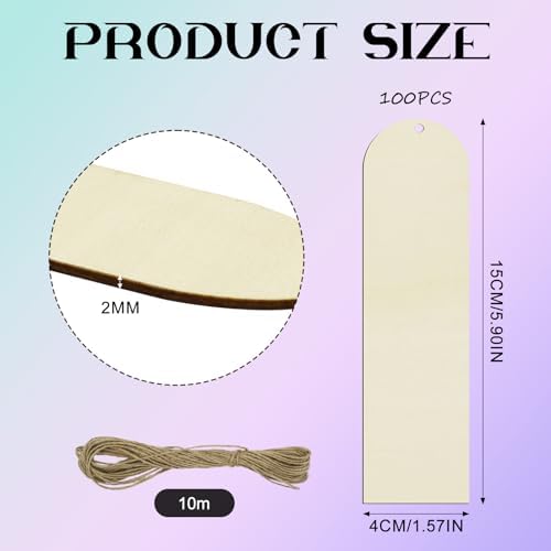 100 PCS Arch Unfinished Wood Bookmarks with 10M Rope - Image 2