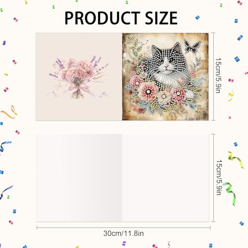 6pcs Diamond Art Painting Greeting Card, DIY Cat and Flower Diamond Art Greeting Cards for Blessings and Wishes Special Shaped Diamond Greeting Card Arts Crafts for Christmas Birthday Thanksgiving Day - Image 2