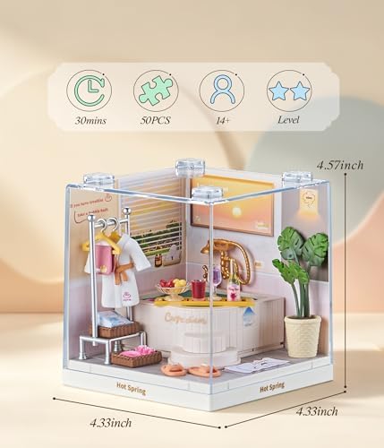 Japanese Hot Spring Bathroom Super Miniature House Kit - DIY Plastic 3D Model Building Set for Teens, Build Your Own Spa Bathroom with Dustproof Case, Creative Craft Gift for Girls Women - Image 2