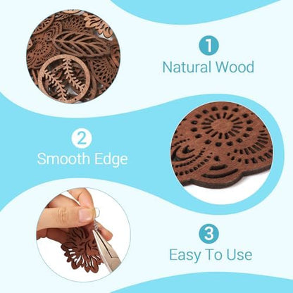 Elecrelive 12 Pairs Filigree Wood Dangle Earring Kits Leaf Teardrop Cactus Baseball Rugby Wooden Earring Pendants Saddle Brown with Ear Wires for Jewelry Craft Making - Image 2
