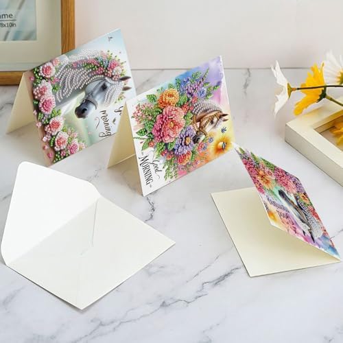 LazyFold 6Pcs DIY Diamond Art Painting Greeting Cards with Envelopes, White Horse All Occasion Note Card Kit for Women, Handmade Thank You Birthday Friendship Cards Gift - Image 7
