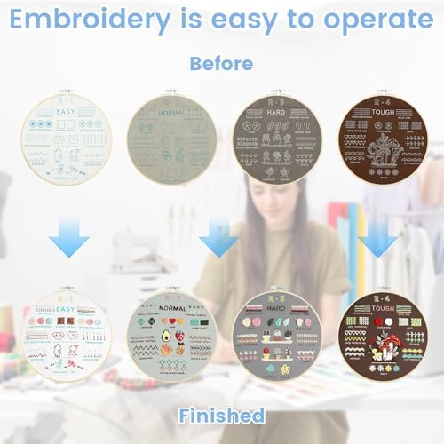 4 Sets Embroidery Kit for Beginners Including Embroidery Cloth with Patterns Thread Complete Sewing Practice Set for Adults DIY Craft,Easy to Learn 38 Different Stitches - Image 5