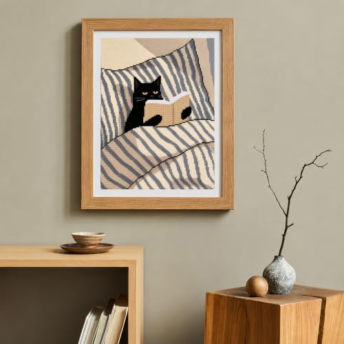 Black Cat Reading Book Stamped Cross Stitch Kits for Beginner 12x16 Inch - Image 4