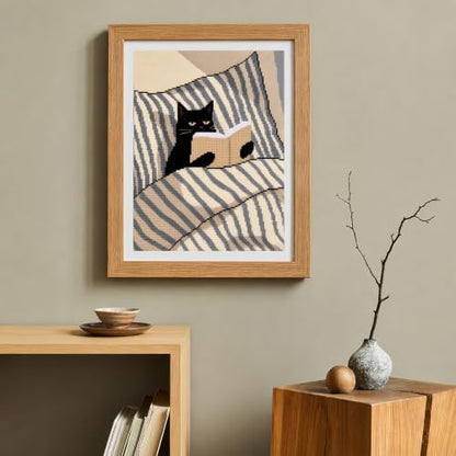 Black Cat Reading Book Stamped Cross Stitch Kits for Beginner 12x16 Inch - Image 4
