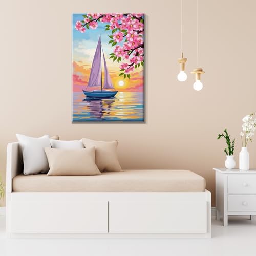 JOOZ Sailboat Paint by Numbers Kit for Adults with Frame Sunset Paint by Number with Easel Flowers Adult Paint by Number Kits Framed Canvas Oil Painting Kits for Home Wall Decor 8x12 Inch - Image 6