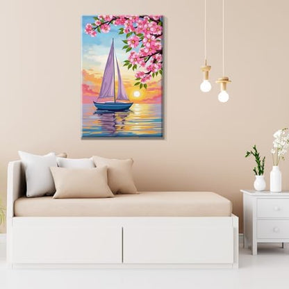 JOOZ Sailboat Paint by Numbers Kit for Adults with Frame Sunset Paint by Number with Easel Flowers Adult Paint by Number Kits Framed Canvas Oil Painting Kits for Home Wall Decor 8x12 Inch - Image 6