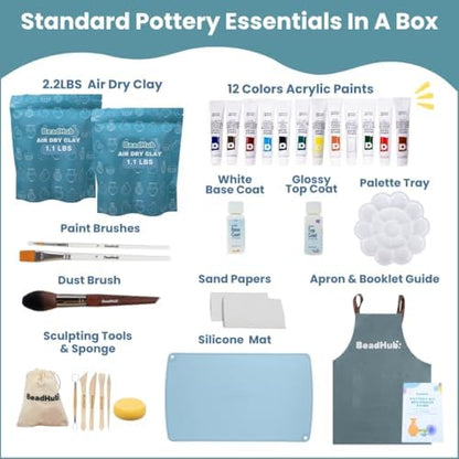 Pottery Kit for Beginners 2.2Lbs Air Dry Clay for Adults with Sculpting Tools, Paint, Glaze, Air-Dry Modeling Clay Molding, Sculpt & Painting Set, Hobby Date Night DIY Art Craft Kits -Standard (White) - Image 2