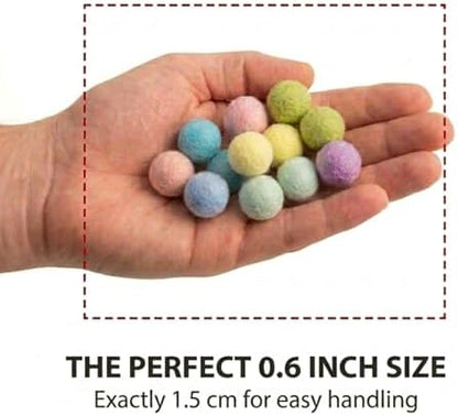 Glaciart One Felt Pom Poms, Wool Balls (240 Pieces) 1.5 cm – 0.6 Inch, Handmade Felted 40 Color (Red, Pink, Blue, Orange, Yellow, Gray, Black, Pastel and More) Bulk Small Puff for Felting and Garland - Image 3