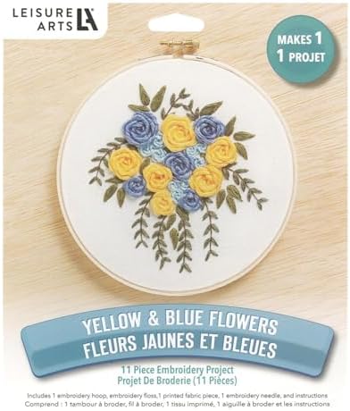 LEISURE ARTS Embroidery Kit 6" Yellow & Blue Flowers - Embroidery Kit for Beginners and Adults, Cross Stitch Kits with Patterns, DIY Starter Set for Seasonal Craft Projects by LeisureArtsInc
