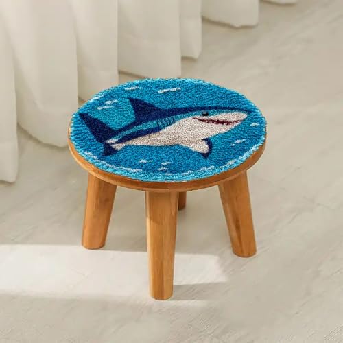 Latch Hook Rug Kit Cute Sea Shark Easy for Beginners Round Shape Carpet Crochet Yarn Craft Mini Rug DIY Hook and Latch Little Tapestry for Home Decor 30x30cm-1 - Image 4