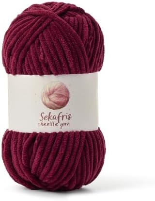 Chenille Blanket Yarn for Crocheting Size 5 Bulky Yarn Burgundy by Sekafris