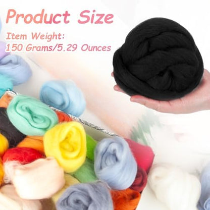 PATIKIL Wool Roving Yarn, 150G/5.3OZ Soft Felting Wool Pure Chunky Roving Yarn Bulk for Needle Felting Knitting Blanket Spinning Weaving DIY Craft, Black - Image 2