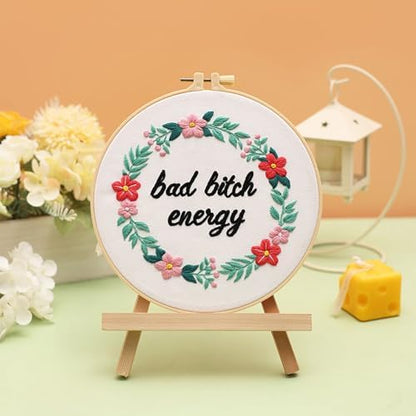 Louise Maelys Funny Quote Embroidery Kit for Beginners Floral Wreath DIY - Image 4