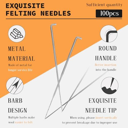 QMNNMA 100Pcs Needle Felting Needles, Needle Felting Tools, Wool Felting Needles with 2 Single Needle Handle Storage Box Fingercots, Needle Felting Supplies for Wool Felting Projects(S) - Image 3