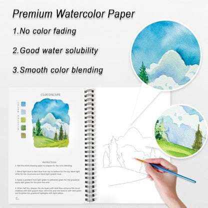 Watercolor Workbooks for Adults Beginners & Teens, 16 Colors 15 Beautiful Paintings, Pre-Outlined Designs, Easy Watercolor Art Book（Without Palette Scenery） - Image 6