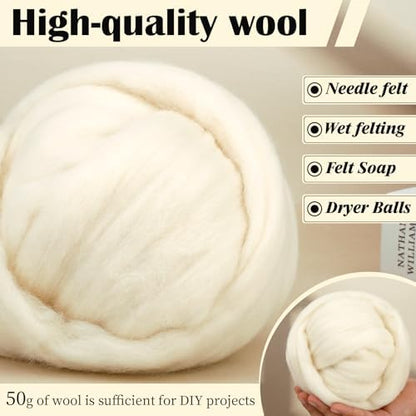 Mayboos 1.76oz White Natural Wool Roving, Needle Felting Wool - Image 5