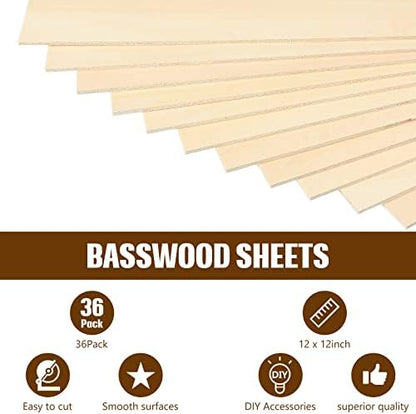 Riakrum Basswood Sheets Plywood Board Unfinished Wood Boards for Crafts for DIY Laser Projects Architectural Mini House Building Hobby Model Making(12 x 12 x 1/16 Inch,36) - Image 4