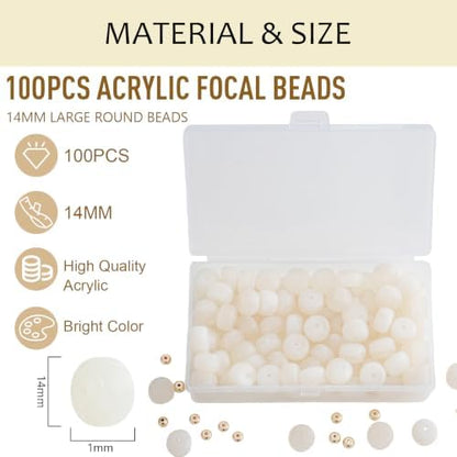 100Pcs 14mm Large Acrylic Beads for Jewelry Making, Chunky Marbled Round Focal Beads Bulk Set with Spacer Beads for DIY Bracelets Necklaces Keychains Bag Charms (White) - Image 4