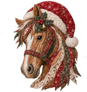 Christmas Patchwork Fabric DIY Decor Kit, Adult Sewing Handcrafted Set, Pre-Cut Fabric Squares, Make Your Own Christmas Tree Ornaments, Holiday Decoration Gift for Beginners(Horse) by Unknown
