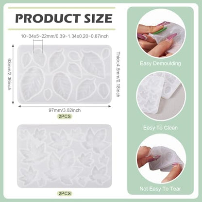 2Pcs Leaf Earring Silicone Molds Assorted Tree Leaves Maple Leaf Shape Resin Molds Green Plant Jewelry Casting Mould for Epoxy Resin DIY Crafts Earring Pendants Jewelry Making - Image 2