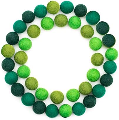Glaciart One Felt Wool Balls, Felt Pom Poms (40 Pieces) 2 Centimeters - 0.8 Inch, Handmade Felted Green Colors - Bulk Small Puff for Felting and Garland by GlaciartOne