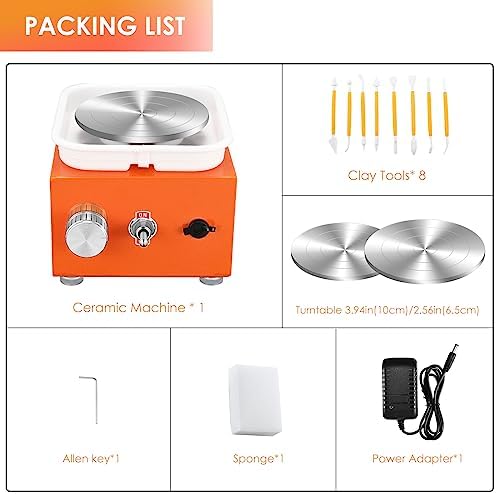 Mini Pottery Wheel Machine for Adults & Beginners, 2 Turntables (3.94" & 2.56") | 0-2000 RPM Adjustable Speed Pottery Machine Removable Splash Tray Ceramic Making Kit Includes 8 Sculpting Tools - Image 7