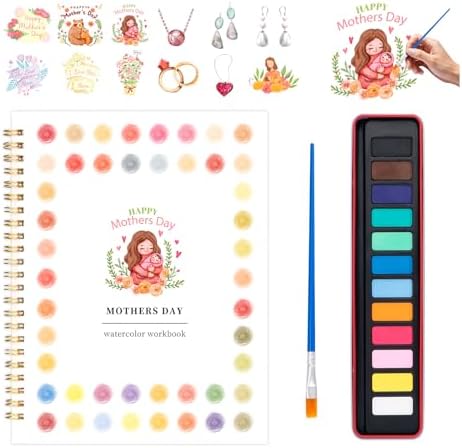 Mother's Day Watercolor Workbook for Adults, Beginner Friendly Watercolor Painting Kit Water Coloring Book, Nature-Themed Practice Art Gift Water Color Paint Book with Palette and Brush by Kivzex