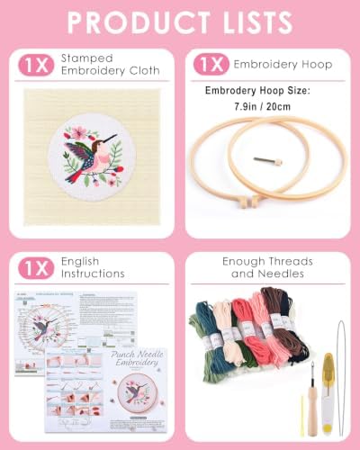 TINDTOP Punch Needle Embroidery Kits, Panda Punch Needle Kits for Adults Beginner, Tool with Punch Needle Fabric, Hoops, Yarns and Sewing Needles (Set D) - Image 2