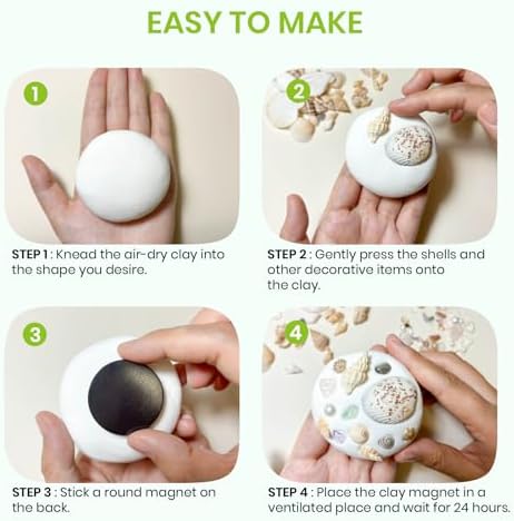 Lywex DIY Clay Magnet Kit, Air Dry Clay for Kids, Ultra Light & Soft, Safe & Non-Toxic, Fridge Magnets Making Kit with Shells, Pearls, Art Craft Gifts for Boys Girls - Image 4