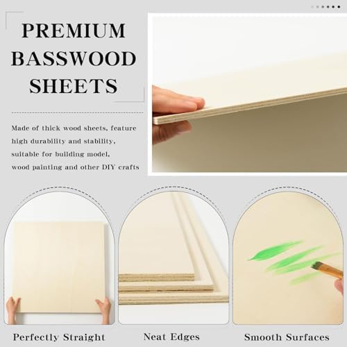 6 Pack 16 x 16 x 1/4 Inch-6mm Thick Basswood Sheets for Crafts Unfinished Plywood Sheets Boards Square Crafts Wood Sheets for DIY Laser Projects, Wood Burning, Engraving, Staining, Architectural Model - Image 3