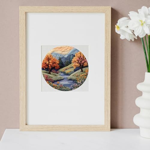 FONNUY Embroidery Kit for Beginners, Boho Nature Landscape Pre-Stamped Pattern Kits for Adults with Hoop, Easy to Follow Color Thread Needlework, 8'' Hoop (Mountain Trail) - Image 2